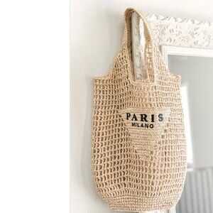 Casual Hollow  Letters Straw  Women Shoulder Tan Woven Tote Bag